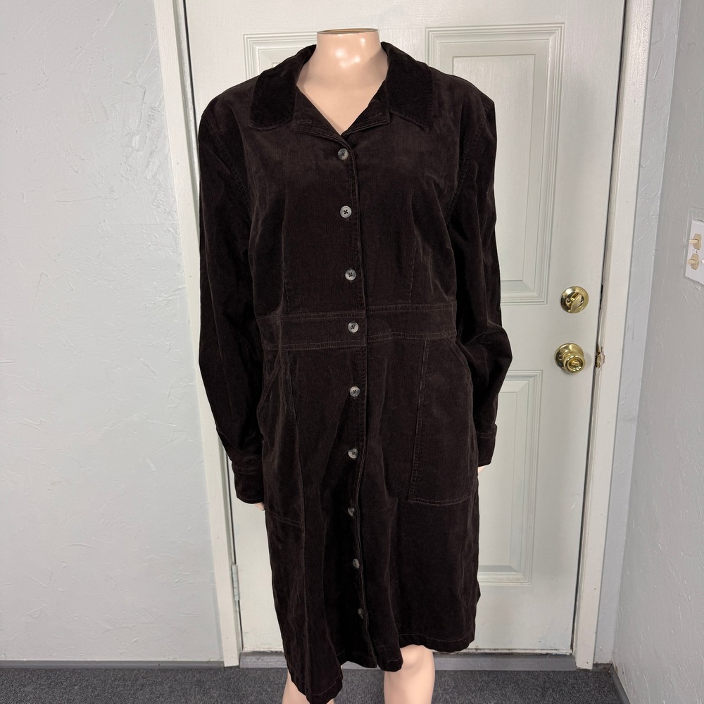 Quince Women's Dress XL Corduroy Button Career Long sleeve Pockets Cotton E19